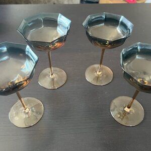Anthropologie Blue and Amber Glassware Coupe Set (4)